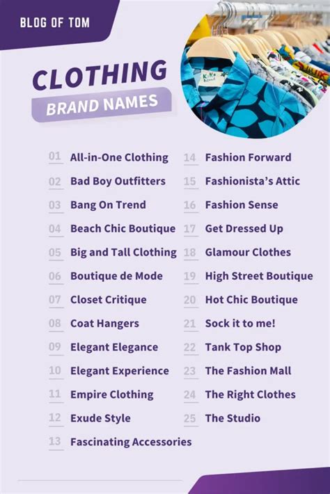 unused brand names for clothing